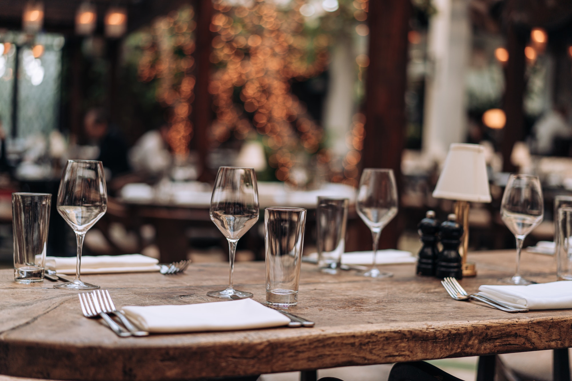 Restaurant table set up for dinner